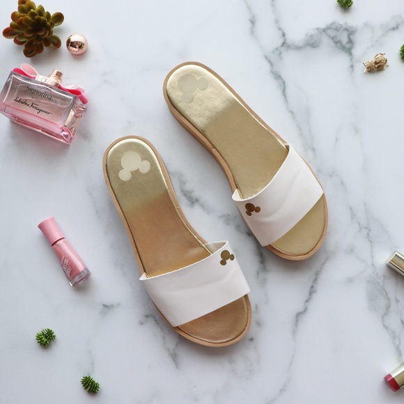 Disney Shoes - DISNEY mickey logo white gold platform  sandal